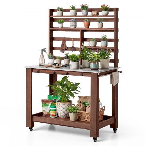 Ruimtevoordelige Planttafel voor staand tuinieren – robuuste vurenhouten werkbank voor tuin en terras