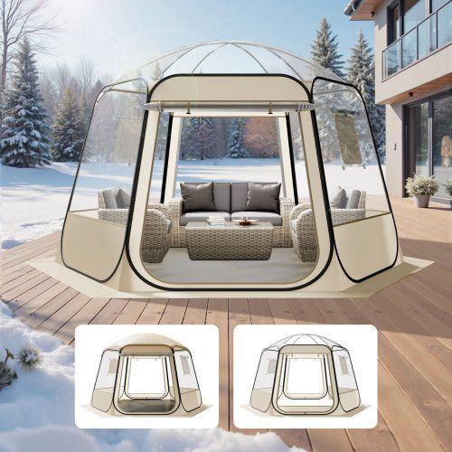 Transparante pop‑up bubbeltent met 540° panoramisch uitzicht – ideaal voor tuin en camping