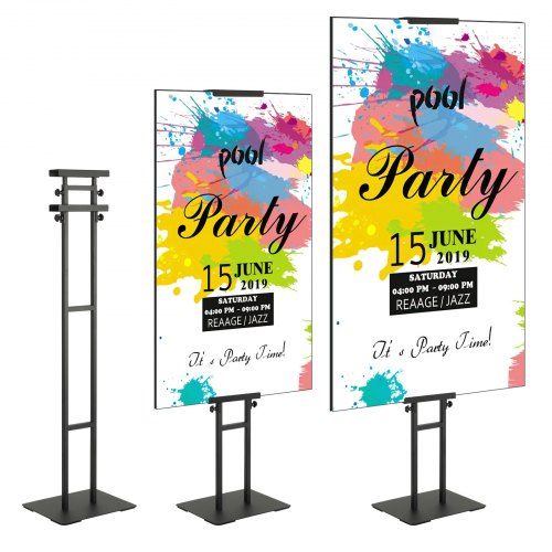 Verstelbare dubbelzijdige posterstandaard met schokabsorberende basis – perfect voor winkels en evenementen