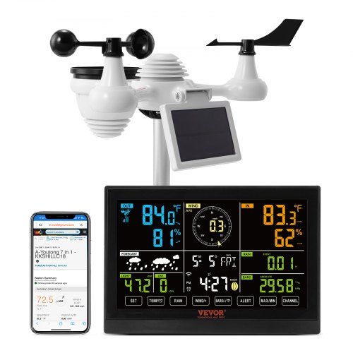 Professioneel Wi‑Fi weerstation – 7‑in‑1, zonne‑energie en 150 m bereik