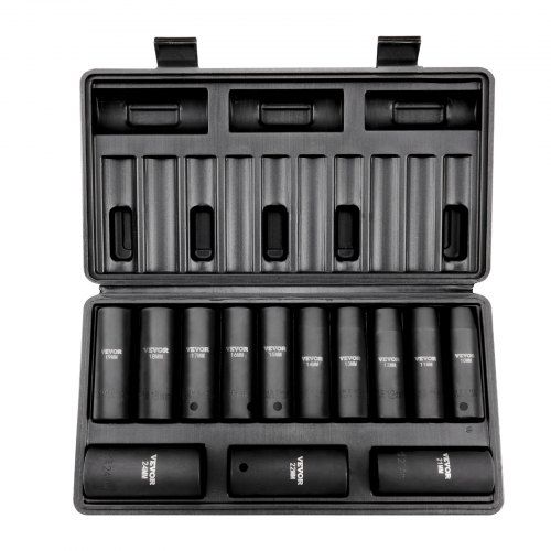 Optimale slagmoersleutelset voor professioneel en doe‑het‑zelfgebruik – 13‑delige diepe doppen 10‑24 mm