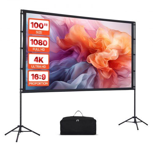 100‑inch draagbaar projectiescherm met 160° groothoek en verstelbaar statief