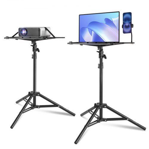 Flexibele projectorstandaard met verstelbare hoogte en zwanenhals telefoonhouder – ideale oplossing voor presentaties en thuisbioscoop