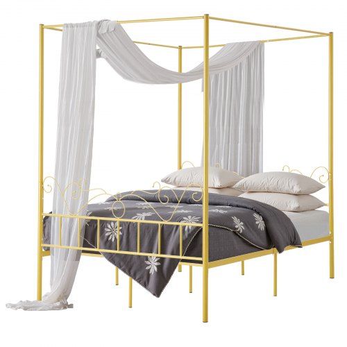 Stijlvol en Functioneel: Het Gouden Queen Size Hemelbedframe voor een Opgeruimde Slaapkamer