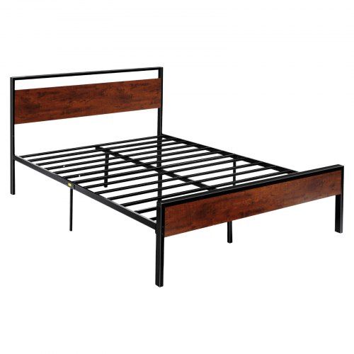 Queen Size metalen platformbed met retro houten hoofdeinde – stijl, ruimte en rust voor elke slaapkamer