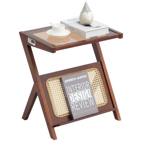 Elegant Z‑vormige rattan salontafel met gehard glas – perfecte boho‑touch voor elk interieur