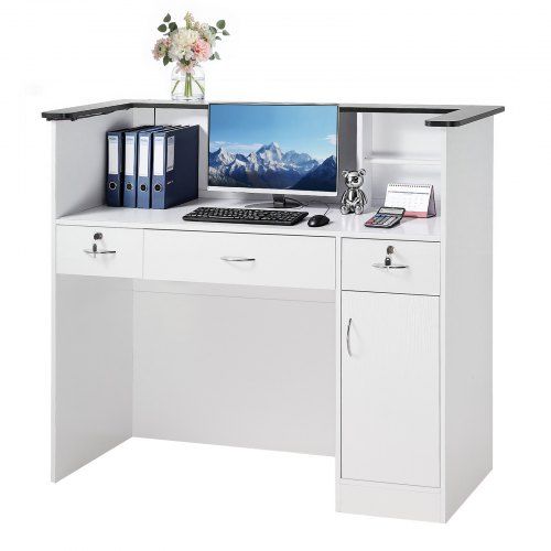 Moderne LED‑receptiebalie met verstelbare verlichting en robuuste afwerking