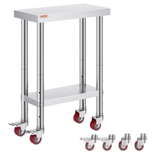 Roestvrijstalen commerciële werktafel 61 × 30 cm met verstelbare onderplank – robuust en flexibel