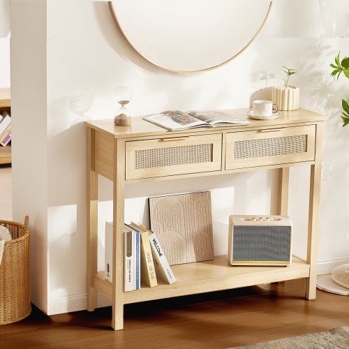 Rotan consoletafel met twee lades – stijlvolle opbergruimte voor woon- en entreeruimte