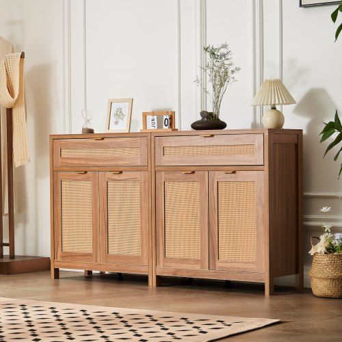 Stijlvolle Rattan Opbergkast met Verstelbare Planken – Veelzijdig en Stevig voor Woonkamer, Keuken en Entree