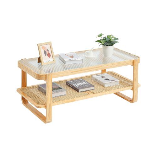 Moderne Boho Rotan Salontafel met Dubbele Opbergruimte – Stijlvol en Functioneel