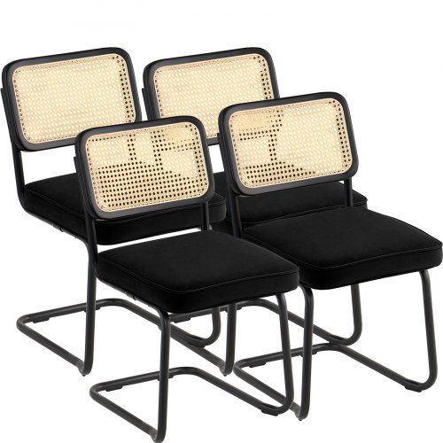 Set van 4 rotan eetkamerstoelen – Mid‑Century modern met fluwelen kussen