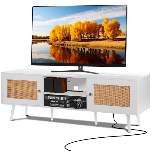 Rotan TV‑standaard 165 cm – Boho design met ingebouwd stopcontact en USB‑poorten