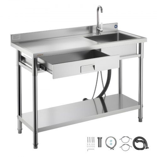 RVS 4-in-1 werktafel met spoelbak – veelzijdig, duurzaam en klaar voor elk project