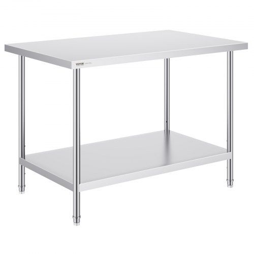 Robuuste RVS‑voorbereidingstafel met verstelbare hoogte – perfect voor keuken, garage en horeca