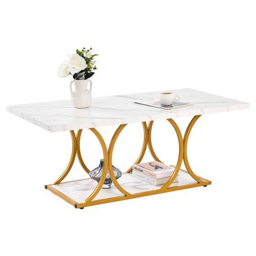 Marmerlook salontafel met metalen frame – stijlvolle veelzijdigheid voor elk interieur