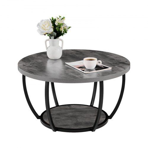 Ronde metalen salontafel met dubbele niveaus – stijlvolle multifunctionele bijzettafel