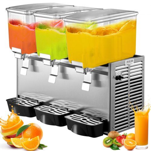 Krachtige commerciële sapdispenser met drie 12‑L tanks – optimale veelzijdigheid voor de horeca
