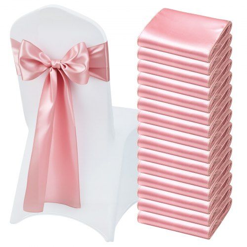 Elegant Satijnen Stoelriemen met Roségouden Strikken – De Perfecte Finishing Touch voor Feestdecoratie