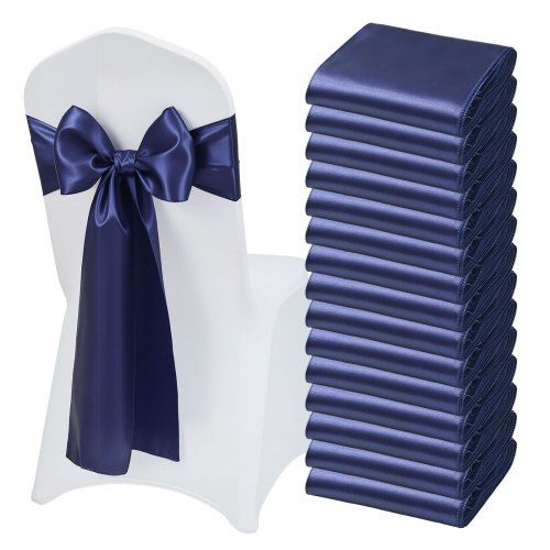 Luxueuze marineblauwe satijnen stoelriemen – Elegante strikken voor bruiloften en feesten