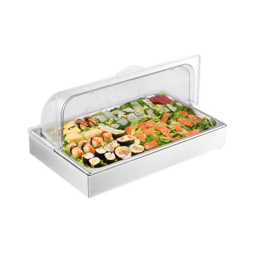 Elegant serveercontainer voor warm en koud buffet – roestvrij staal met transparant deksel