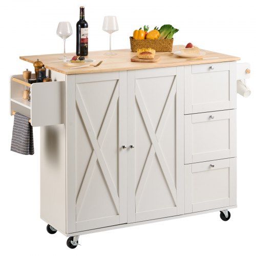 Multifunctionele keukenservieswagen met massief houten blad – 136 kg draagvermogen
