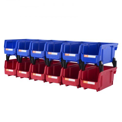 Set van 12 stapelbare opbergdozen in blauw en rood – ruimtebesparende oplossing voor elke kamer