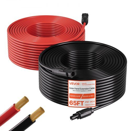 Solar Kabelverlenging 19,9 m – Zwart en Rood met MC4‑connectoren (10 AWG)