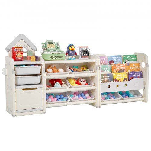 Multifunctionele Speelgoedopbergplank met Flexibele Bakken – Praktisch en Veilig voor Kinderkamers