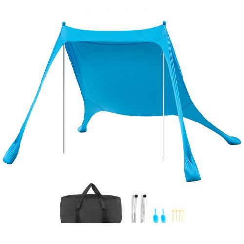 Blauwe strandtent met UPF 50+ – De ideale schaduwpartner voor gezinnen