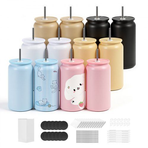 Sublimatiebekers 12 stuks – kleurrijke roestvrijstalen thermobekers voor DIY‑projecten en cadeaus