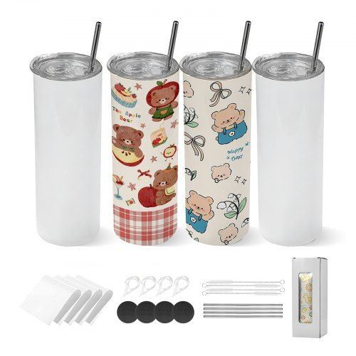 Sublimatiebekers 4 stuks (591 ml) – Dubbelwandige roestvrijstalen mokken voor DIY‑ontwerpen