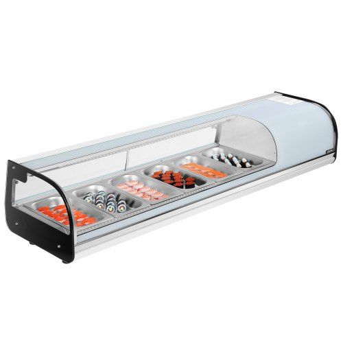 Sushi‑koelvitrine 62 L met digitale temperatuurregeling, gebogen glas en LED‑verlichting