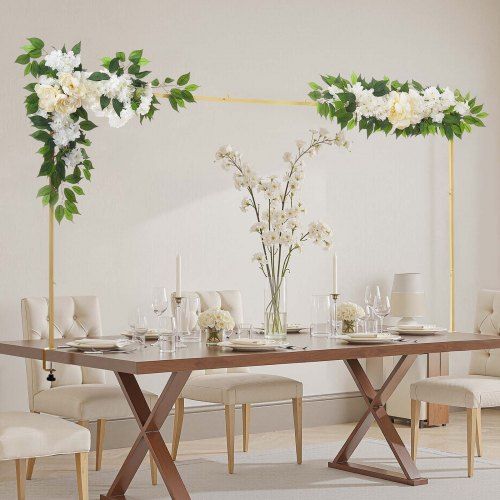 Verstelbare gouden tafelstang met bloemen – perfect voor bruiloften, feestjes en feestdagen