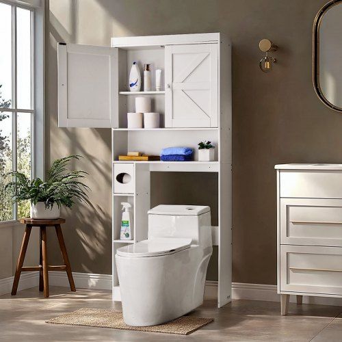 Ruimtebesparende toiletkast met verstelbare planken – stijlvol én praktisch