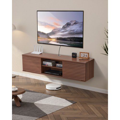 Hangende TV‑kast met verstelbare plank en schuifdeuren – stijlvol en functioneel