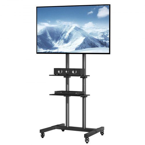 Universele mobiele tv‑standaard 1510‑1696 mm – verstelbaar, wielen en dual‑tray