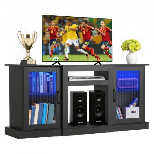 Moderne tv‑standaard tot 65 inch met verstelbare planken en sfeerverlichting