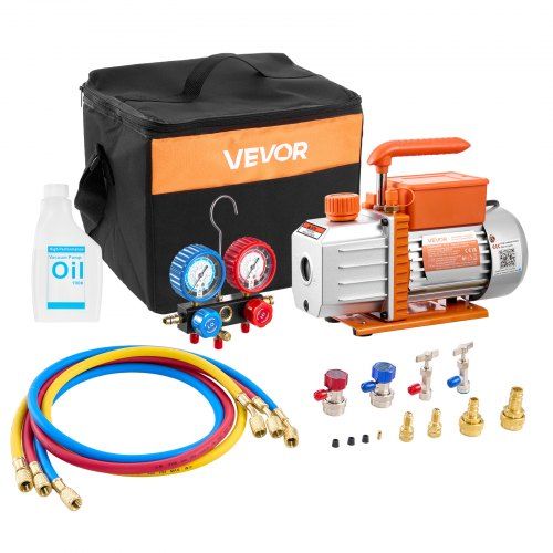 Vacuümpomp en manometerset voor auto‑ en huis‑airconditioning – complete set met draagtas