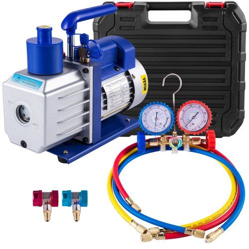 Krachtige vacuümpomp 1/3 HP voor airconditioning – complete set met slangen en manometer