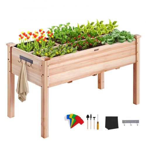 Houten Verhoogde Plantenbak 120 × 58 × 76 cm – Stevig, Ergonomisch en Compleet met Accessoires