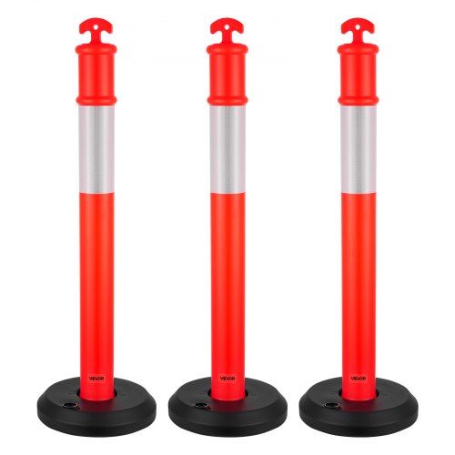 Flexibele en goed zichtbare verkeersafbakening: 3‑pack 114 cm afbakeningspalen met vulbare voet