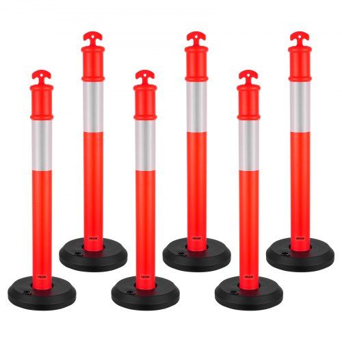Verkeersafbakeningspalen 6 stuks – Lichtgewicht, vulbare voet en 360° reflectie voor bouw‑ en parkeergelegenheden