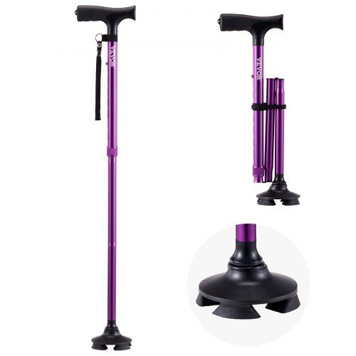Opvouwbare Paars Aluminium Wandelstok met 8‑traps Hoogteverstelling – Comfort en Stabiliteit voor Senioren