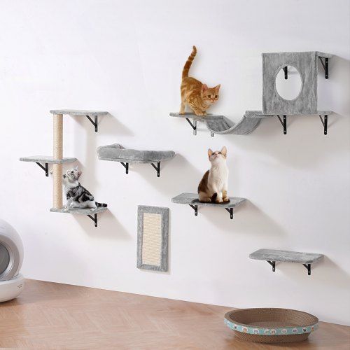 Wandgemonteerde Kattenplank Set van 6 – Een Complete Speel- en Rustplek voor uw Kat