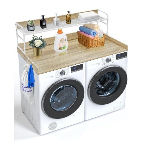 Multifunctioneel wasruimteblad met 2‑laags plank en antislip pads – praktische oplossing voor elke waskamer
