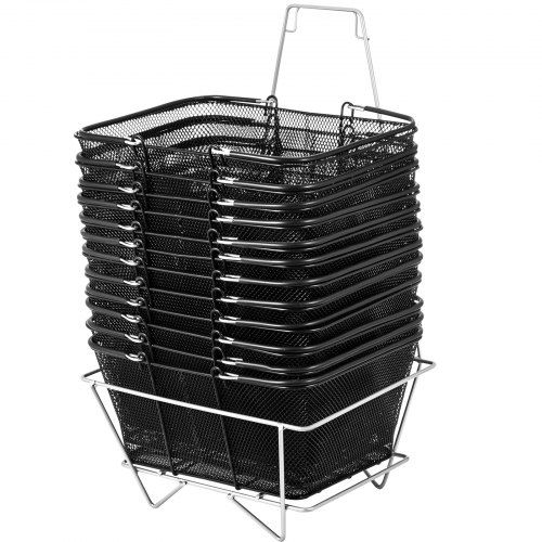 Zwarte metalen winkelmandjes (12‑pack) – robuust, licht en ruimtebesparend