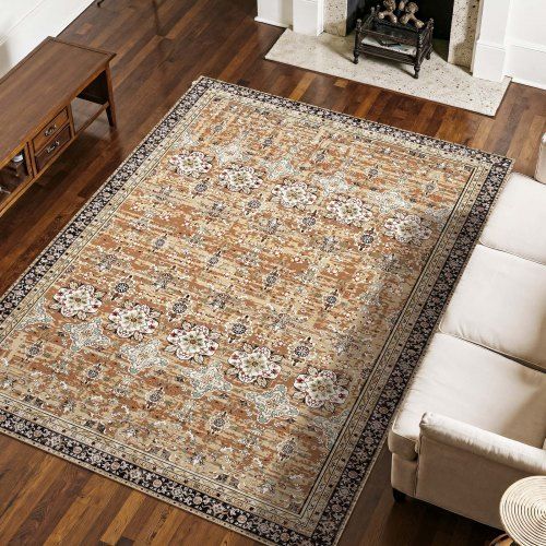 Wasbaar Vintage Vloerkleed 6 mm – Antislip Bruin‑Groen voor Woonkamer, Slaapkamer & Kantoor