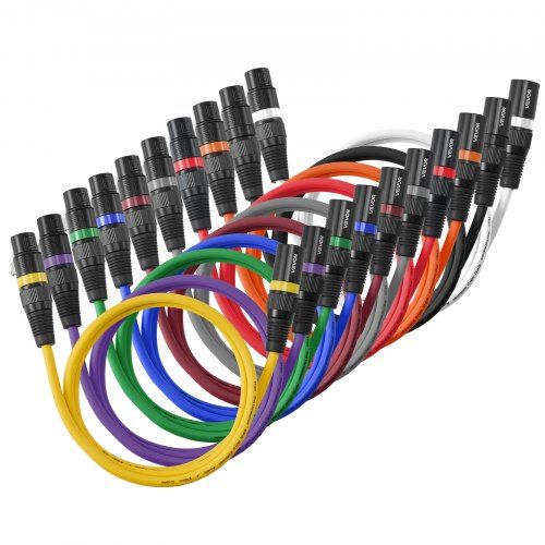 XLR-kabel 1 m (10 stuks) – Flexibele, vergulde DMX-microfoonkabel met robuuste aluminiumconnectoren