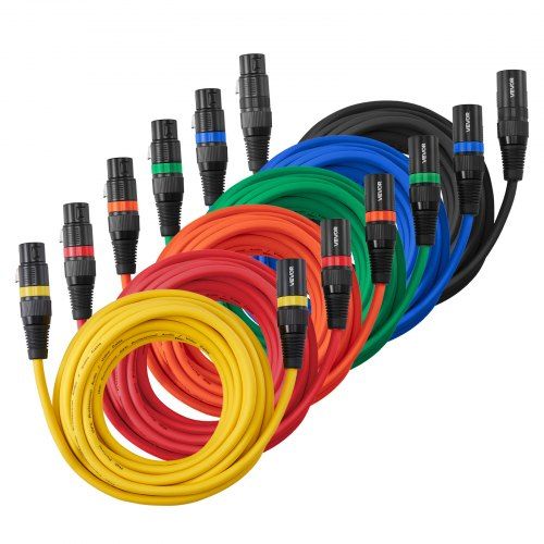 6‑pack 6 m XLR‑microfoonkabels – robuuste, kleurgecodeerde audioverbindingen voor podium en studio